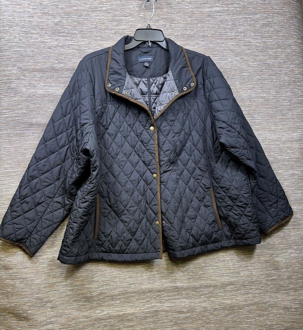 Lands' End Jacket Womens Size 3X Blue Quilted Snap Front Microfiber Lined Short